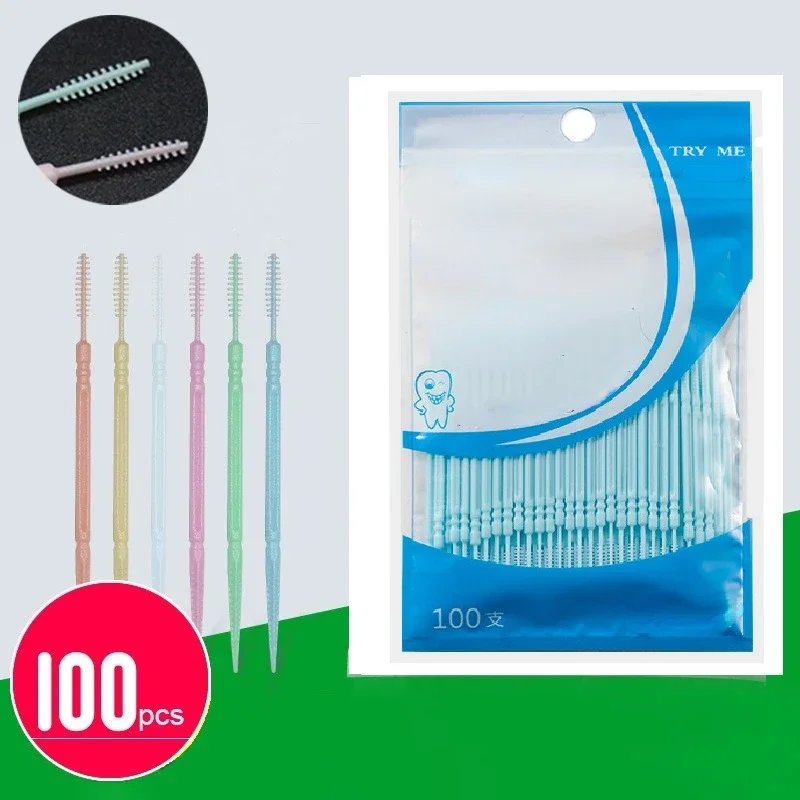 Dental Floss Picks - 100 adet çift başlı diş fırçası