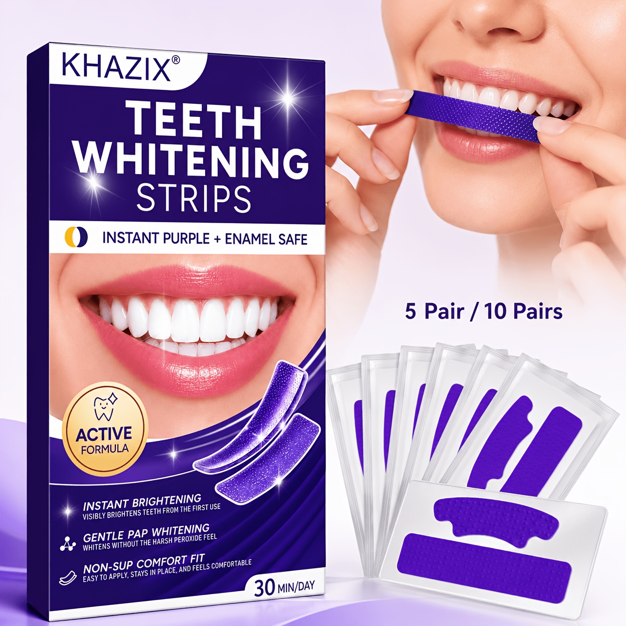 Teeth Whitening Street - 5/10 çift Mor Diş Beyazlatma Şeritleri,