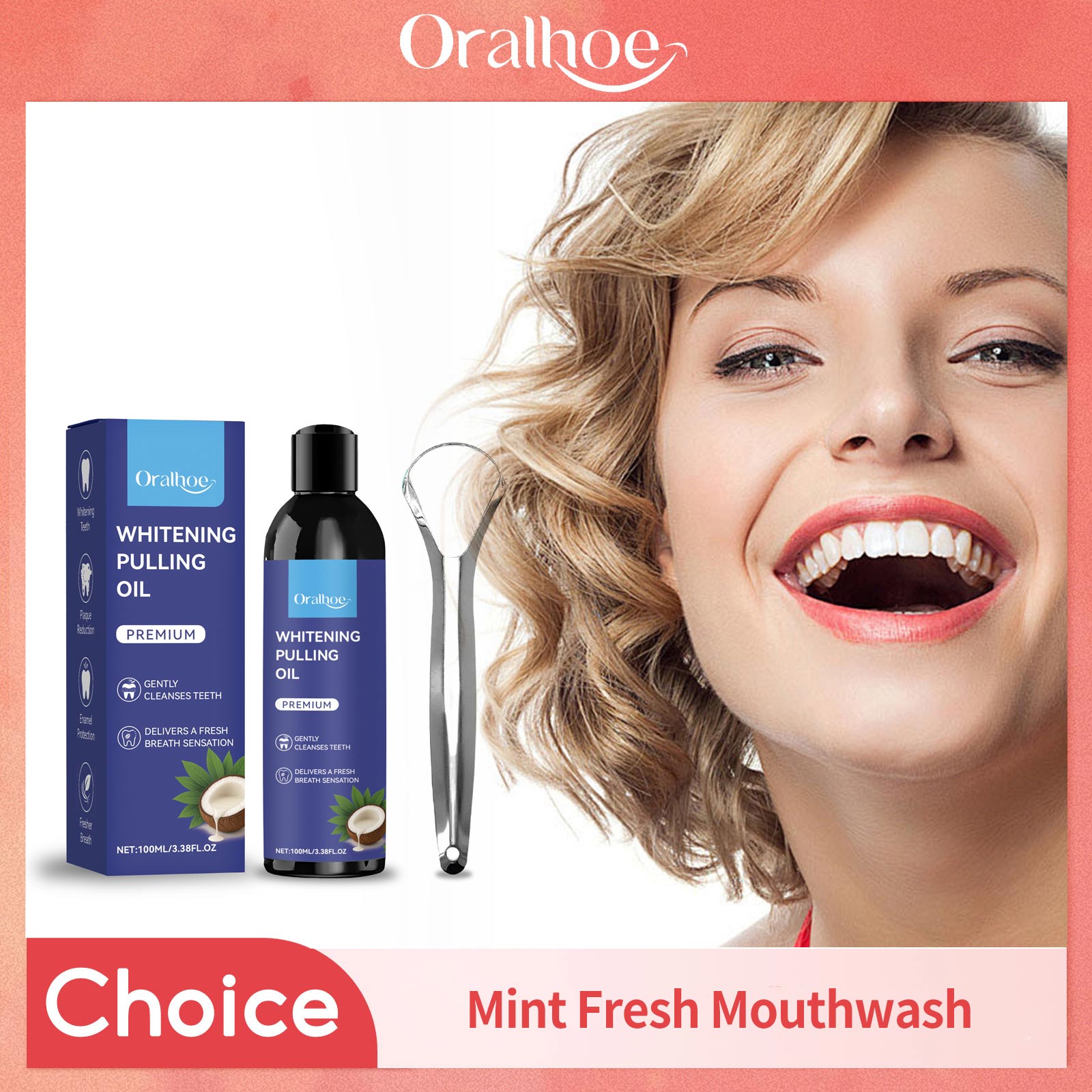 Teeth Whitening Oil Pulling - Hindistan Cevizi Çekme Yağı Dil Kazıyıcı